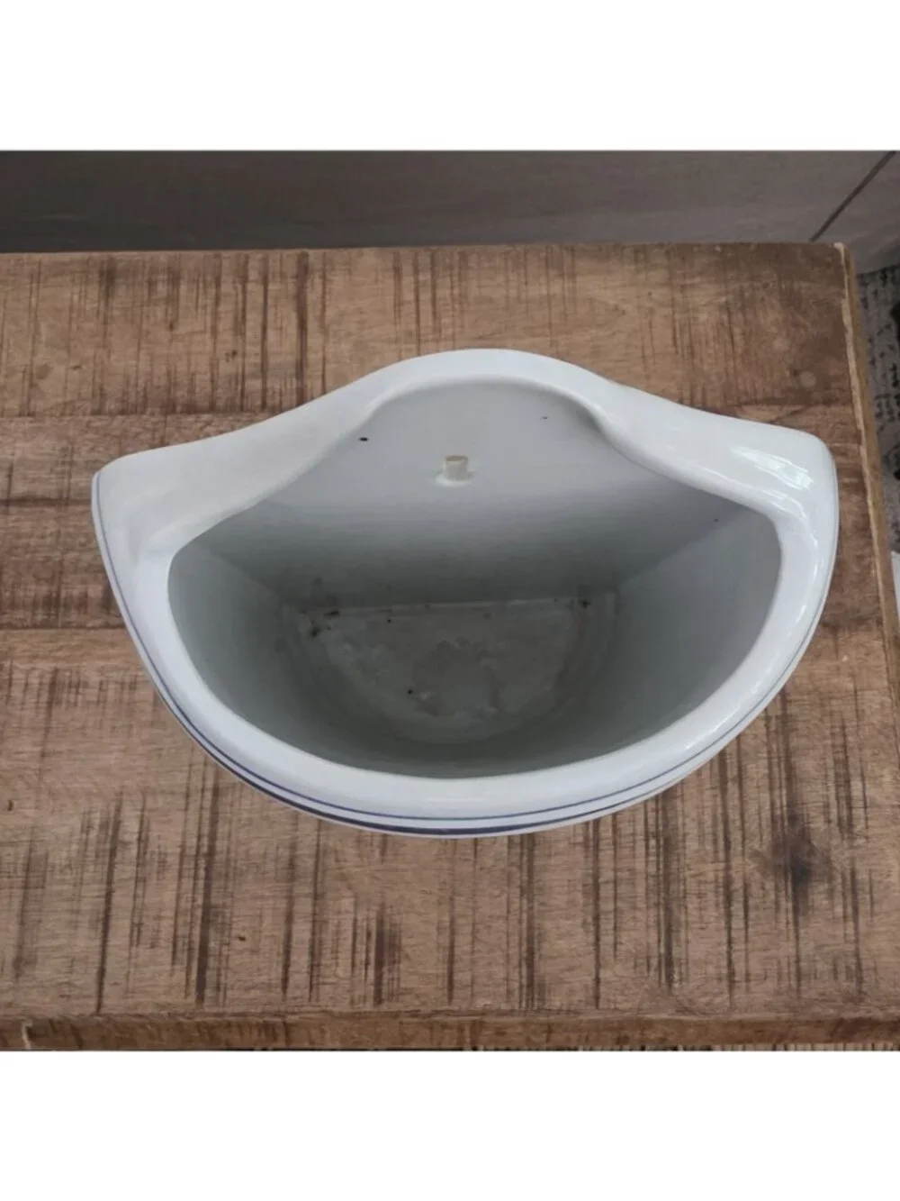 Blue & White Chinoserie Floral Wall Pocket Planter Ceramic 9.75